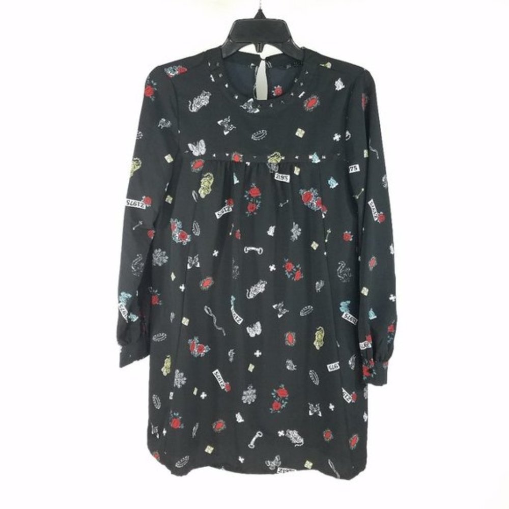 Zara Black Butterfly Tiger Floral Studded Dress